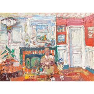 Homme Dans Un Intérieur, Signed Saint Jean, 1986, Oil On Canvas, 60x81 Cm, Unframed