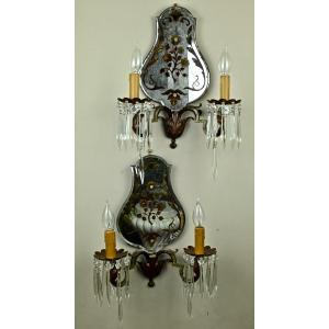 Pair Of églomized Glass Sconces