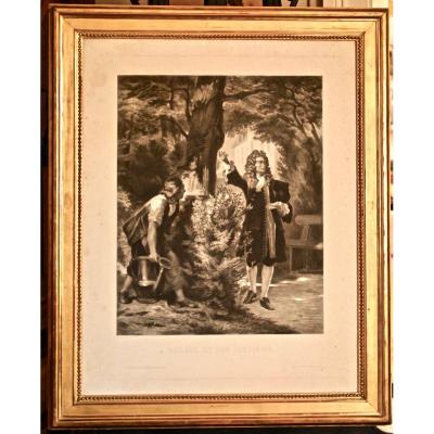 19th Century Engraving "boileau And His Gardener"