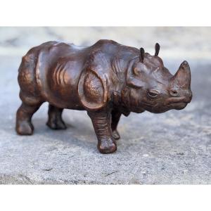 Vintage Leather Rhinoceros With Sulphur Glass Eyes
