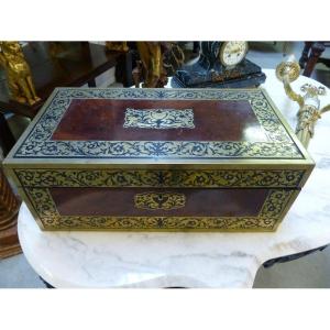Large Writing Desk In  Copper Marquetry 19th Century.