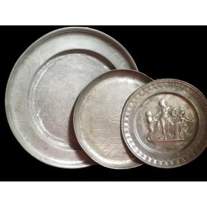 A Fine Lot Of Three 18th Century Pewter Relief Dishes