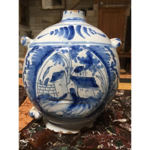 Pilgrim Bottle In Nevers Earthenware 18th Century.