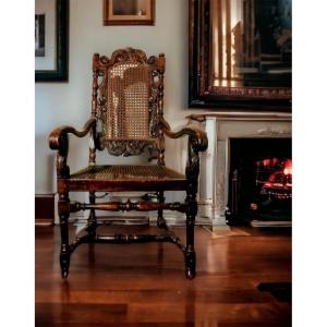 Armchair Carved In Walnut Wood 17th Century.
