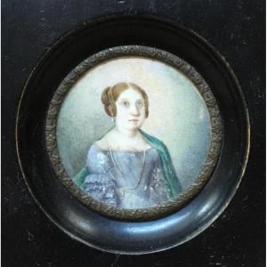 19th Century Miniature Painting, Diameter 6 Cm. 