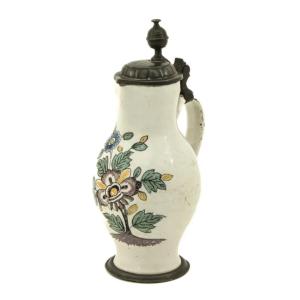 Earthenware Pitcher With Pewter Lid 18th Century