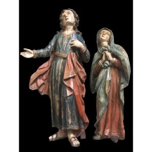 Two Polychrome Wooden Statues Circa 1700