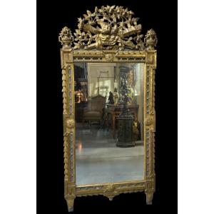 Large Louis XVI Period Mirror In Gilded Wood, 18th Century (184 Cm)
