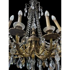 Beautiful Lxvi Style Chandelier In Bronze/crystal, Late 19th Century.