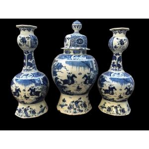 Three Delft Vases Circa 1675 H: 46 And 42 Cm 