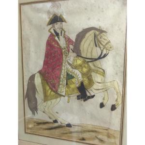 Two Watercolors Of A King And Prince On Horseback, 19th Century