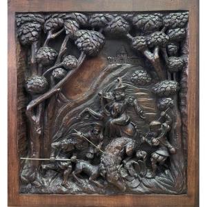 19th Century Walnut Bas-relief Panel.