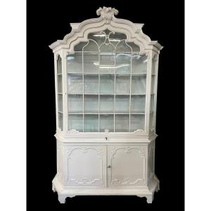 Charming Large Louis XV Display Case With White Patina, 18th Century.