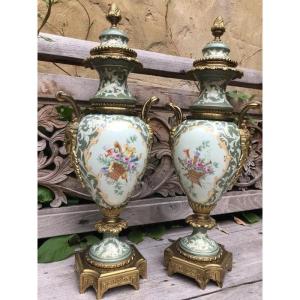Pair Of Porcelain And Gilt Bronze Vases, Late 19th Century.