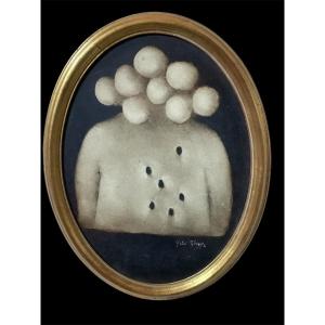 A 20th-century Surrealist Oval Painting 