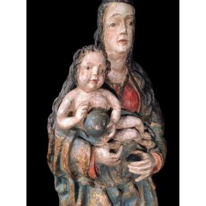 Virgin And Child, Polychrome Wood, Circa 1600 
