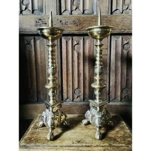 Pair Of Baroque Bronze Candlesticks Circa 1675 