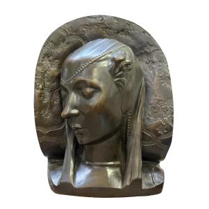 Bronze Bas-relief "noble Lady" After Donatello, 1880-1900