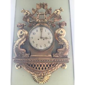 Large Giltwood Cartel Clock. Sweden, 19th Century
