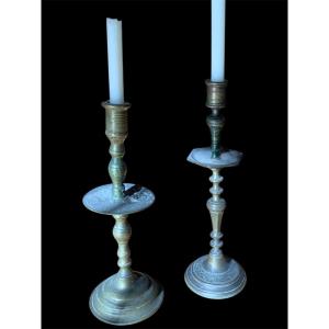 Two 17th Century Bronze Candlesticks 