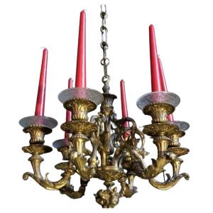 A Very Charming Little Chandelier In Gilded Bronze.
