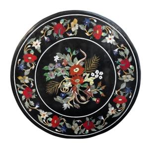 Large Round Italian Pietra Dura Tabletop With Floral Design, 20th Century.