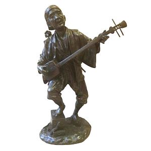 Large Bronze Japanese "musician" Sculpture, 19th Century. (61 Cm)