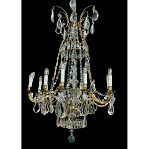 Beautiful Large Chandelier In Bronze And Crystal, Late 19th Century (130 Cm).