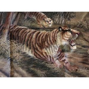 Three Signed Silk Tapestries (japan) 