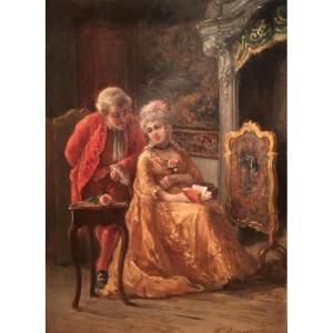 19th Century Oil Painting On Panel In The Louis XV Style