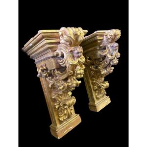 Pair Of 17th Century Italian Baroque Consoles.