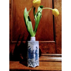 18th Century Delft Vase In White And Blue Earthenware 
