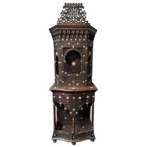 Carved Piece Of Furniture With Ebony And Mother-of-pearl Inlays. Syria, Early 19th Century.