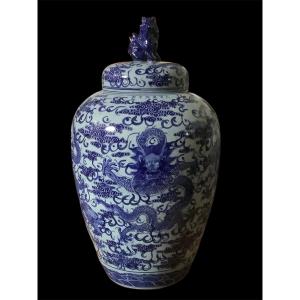 Large White And Blue Vase, 87 Cm Tall 