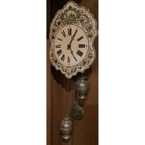 Wall Clock, Painted Wood, Black Forest Style, 19th Century 