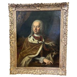 Large Portrait Of Emperor Francis I Stephen, Oil On Canvas, 18th Century.