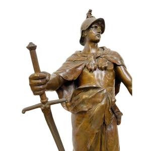 Large Bronze Sculpture "duty" Honor Patria By E.picault 19th (78 Cm).