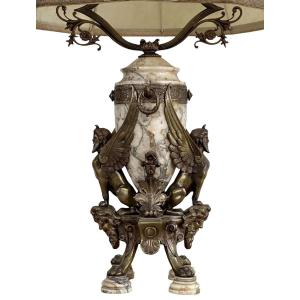 Bronze/marble Lamp Base With "mythological Sphinx" Motif, 1920