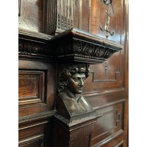 Large "breakfront" Empire Style Mahogany Bookcase, 19th Century. (304 Cm)