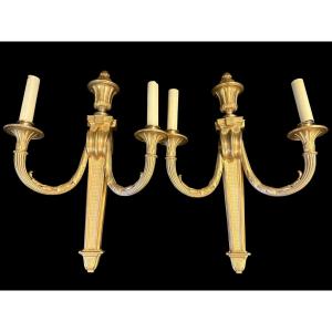Pair Of Large Louis XVI Style Bronze Wall Sconces, 19th Century