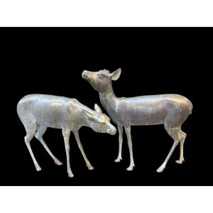 A Very Beautiful Pair Of 19th-century Bronze Deer.