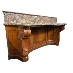 Large Curved Oak Console With Beautiful 19th-century Marble.