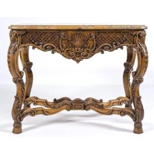 Richly Carved Oak Center Table With Marble Top Circa 1900
