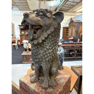 Decorative Oriental Lion In Terra Cotta, Late 19th Century.