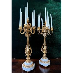 Pair Of Large Gilded Bronze Candelabras ( 74 Cm ) Napoleon III