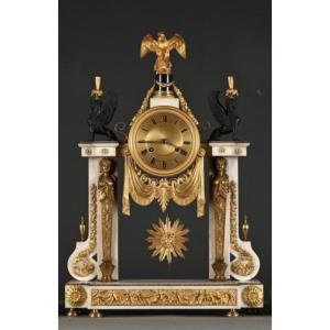 Large Empire-style Portico Clock ( 64,5 Cm ), 19th Century