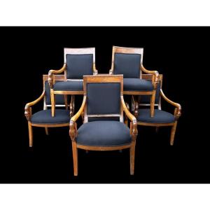 Set Of 6 Charles X Armchairs, 19th Century.