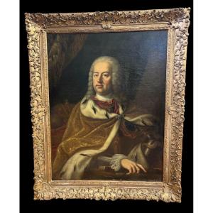 Large Portrait Of Emperor François I Stéphane, Oil On Canvas, 18th Century.