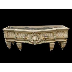 Extra-large Lxvi-style Carved Wooden Planter, 19th Century (166 Cm).