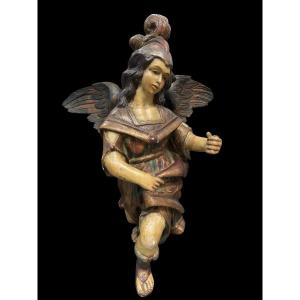 A Beautiful 18th-century Polychrome Wooden Angel.